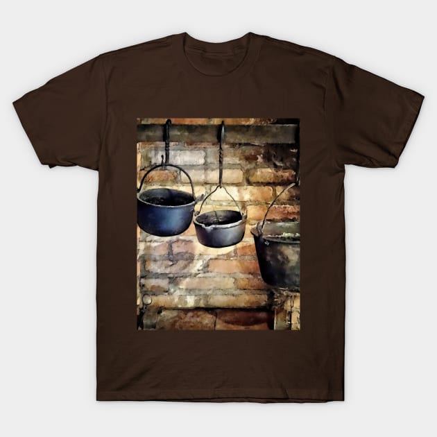 Cooking - Three Pots in Colonial Kitchen T-Shirt by SusanSavad